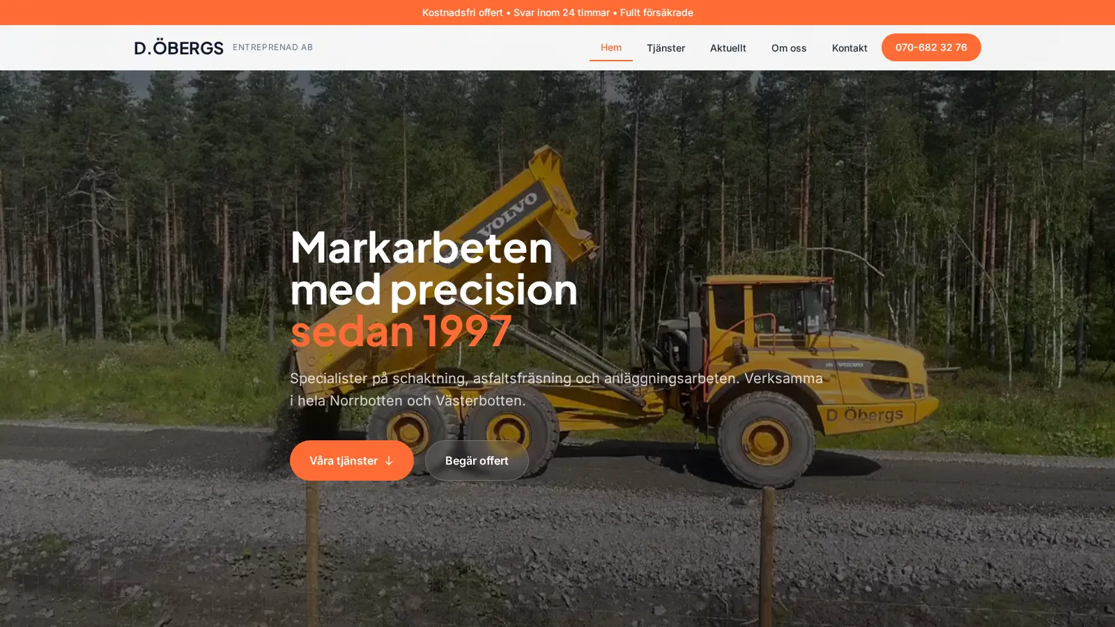 D.Öbergs Entreprenad hemsida – kundcase av Mediase