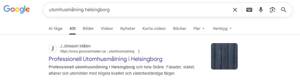J Jönssons Måleri rankar #1 på Google för utomhusmålning helsingborg